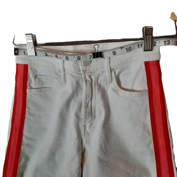 Mother Womens Dazzler Cropped 23 Jeans White Red Stretch Mid Rise Pockets Denim - Picture 3 of 12